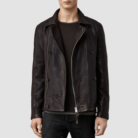 All Saints Glenton leather Peacoat - Picture 3 of 3